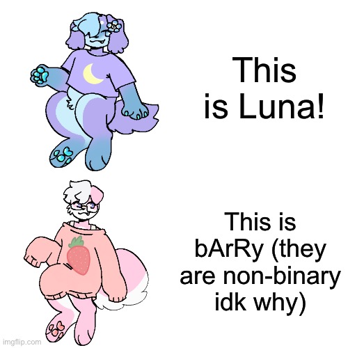 Drake Hotline Bling Meme | This is Luna! This is bArRy (they are non-binary idk why) | image tagged in memes,drake hotline bling | made w/ Imgflip meme maker