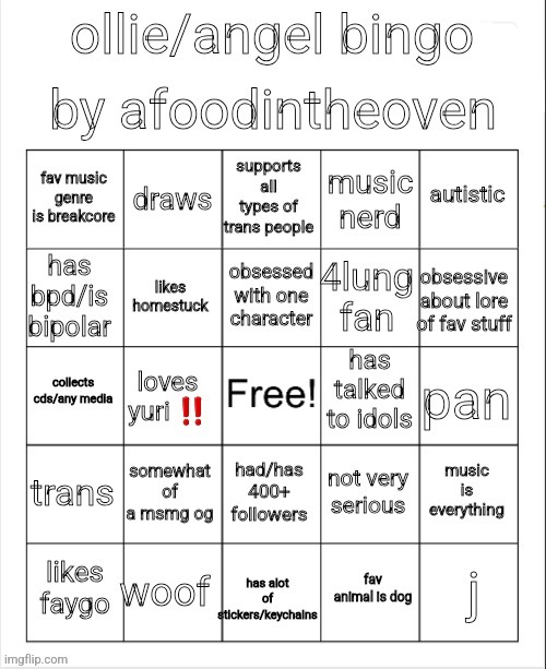 ollie bingo | image tagged in ollie bingo | made w/ Imgflip meme maker