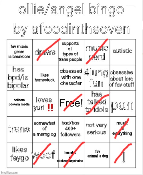 ollie bingo | image tagged in ollie bingo | made w/ Imgflip meme maker