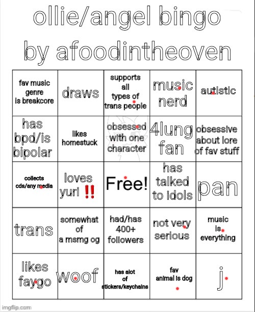 ollie bingo | image tagged in ollie bingo | made w/ Imgflip meme maker