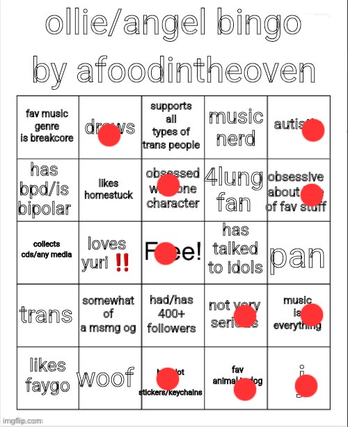 Idk some of the boxes. | image tagged in ollie bingo | made w/ Imgflip meme maker