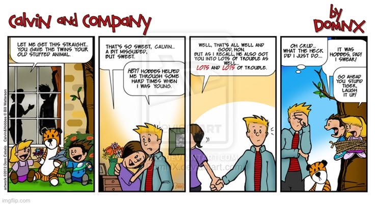 Another great “Calvin and Hobbes” tribute comic. | image tagged in calvin and hobbes,calvin and company,tribute,twins,tiger trouble | made w/ Imgflip meme maker