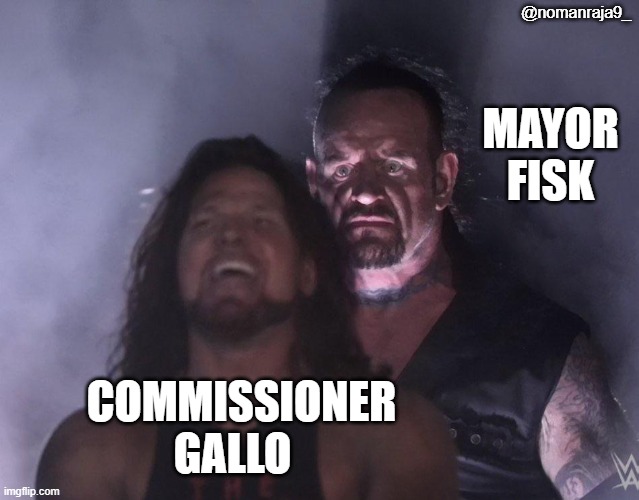 fisk vs gallo | @nomanraja9_; MAYOR FISK; COMMISSIONER GALLO | image tagged in undertaker,funny,marvel,daredevil,marvel comics,marvel cinematic universe | made w/ Imgflip meme maker