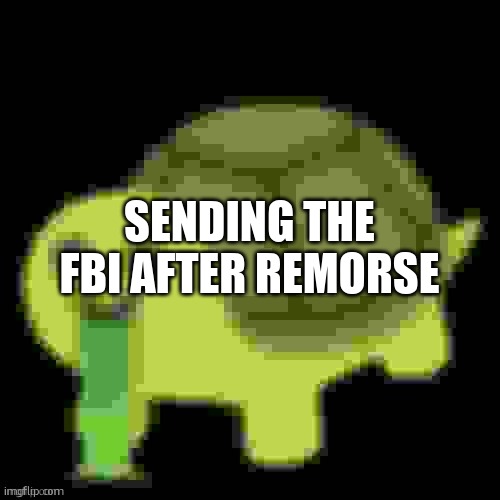 Low Quality Barfing Turtle | SENDING THE FBI AFTER REMORSE | image tagged in low quality barfing turtle | made w/ Imgflip meme maker
