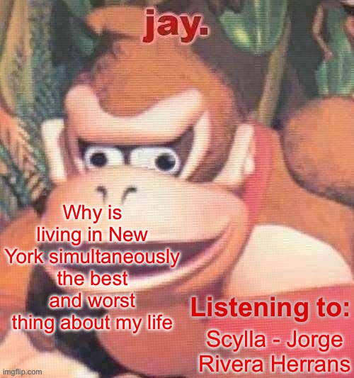 Just today my friend was driving when she saw a bus hit a mom and her kid. But hey the pizza is good | Why is living in New York simultaneously the best and worst thing about my life; Scylla - Jorge Rivera Herrans | image tagged in jay updated temp | made w/ Imgflip meme maker