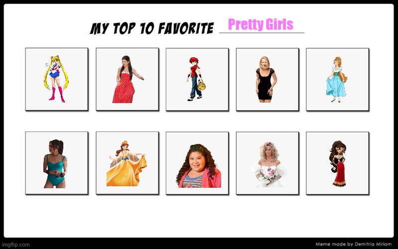 Brandon's Top 10 Pretty Girls (Disney Plus) | image tagged in top 10 pretty girls,anime,disney princess,disney plus,disney channel,sailor moon | made w/ Imgflip meme maker