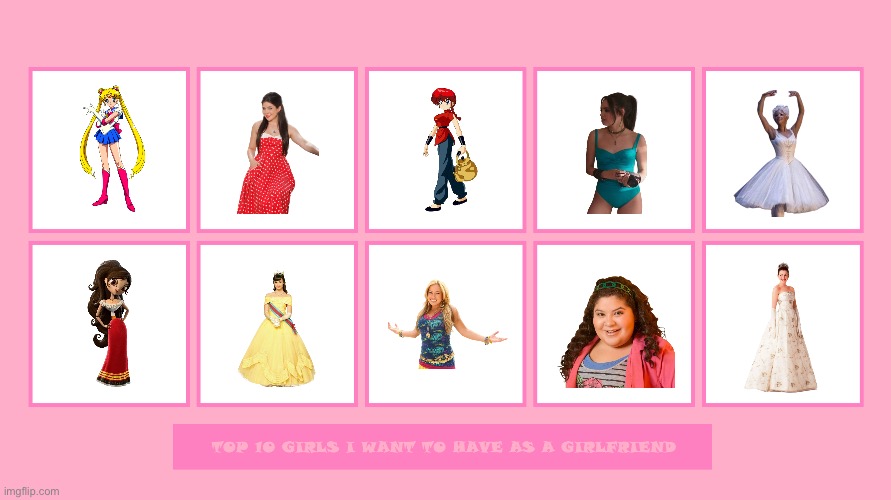 Brandon's Top 10 Girlfriends (Disney Plus Ed.) | image tagged in top 10 girls i want to have as a girlfriend,anime,disney,disney plus,sailor moon,disney channel | made w/ Imgflip meme maker