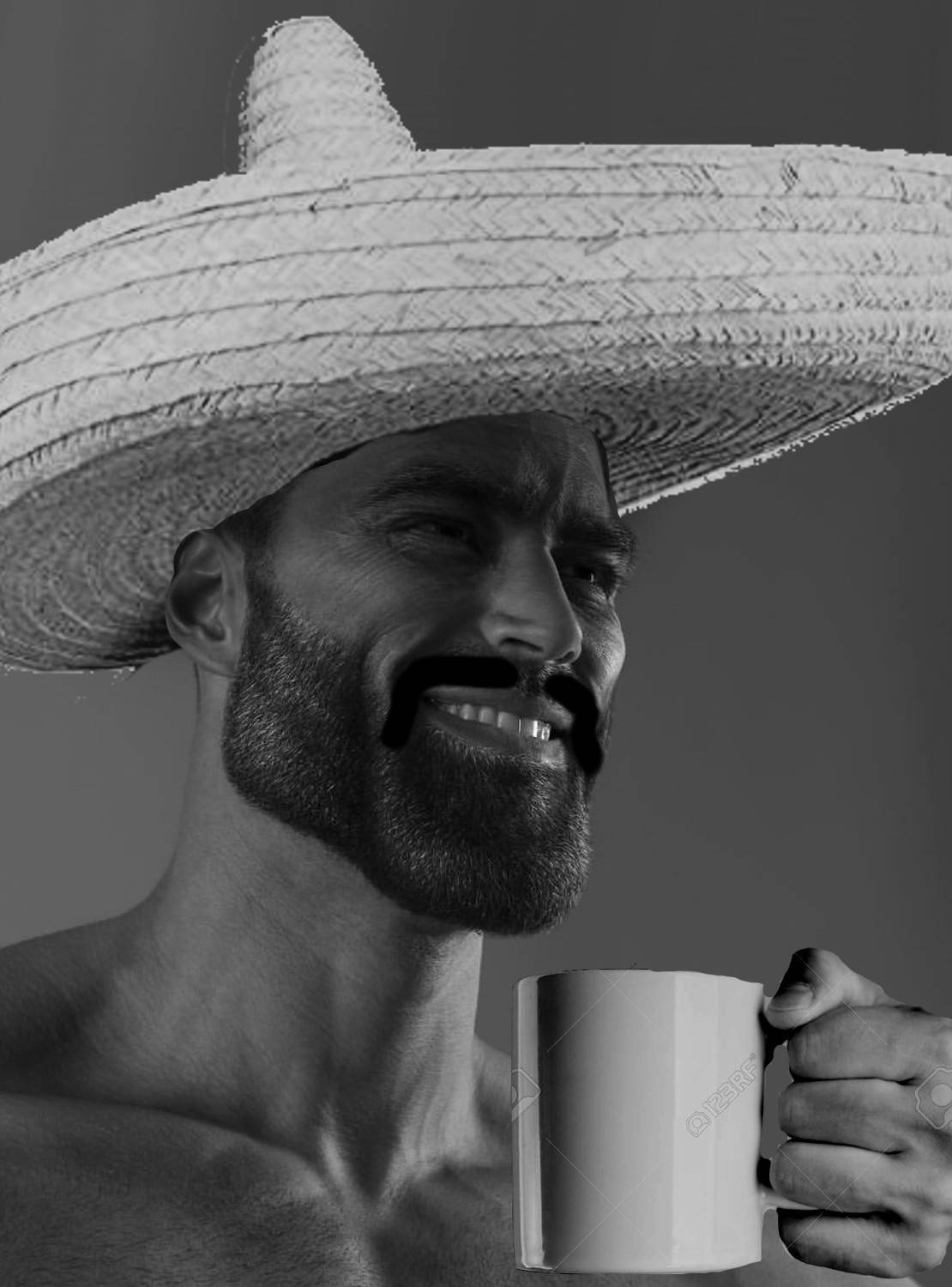 Mexican gigachad with coffee mug Blank Meme Template