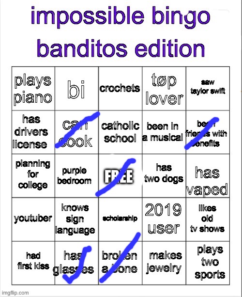 banditos impossible bingo 3 | image tagged in banditos impossible bingo 3,msmg | made w/ Imgflip meme maker