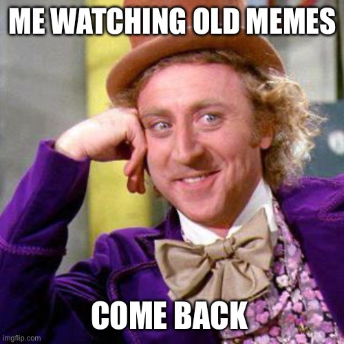 Willy Wonka Blank | ME WATCHING OLD MEMES; COME BACK | image tagged in willy wonka blank | made w/ Imgflip meme maker