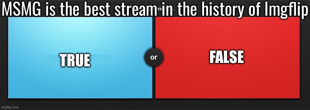 Would you rather | MSMG is the best stream in the history of Imgflip; FALSE; TRUE | image tagged in would you rather | made w/ Imgflip meme maker
