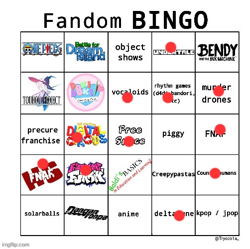 Fandom bingo | image tagged in fandom bingo | made w/ Imgflip meme maker