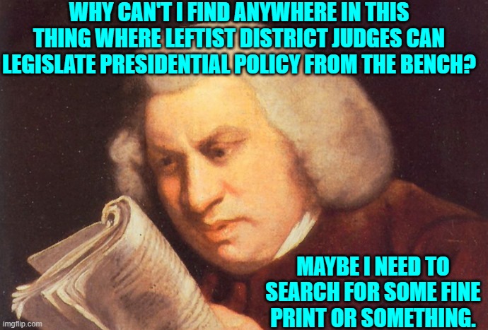 Liberals and Leftists are WHY laws have to be passed telling people not to EAT pillows. | WHY CAN'T I FIND ANYWHERE IN THIS THING WHERE LEFTIST DISTRICT JUDGES CAN LEGISLATE PRESIDENTIAL POLICY FROM THE BENCH? MAYBE I NEED TO SEARCH FOR SOME FINE PRINT OR SOMETHING. | image tagged in me trying to find | made w/ Imgflip meme maker