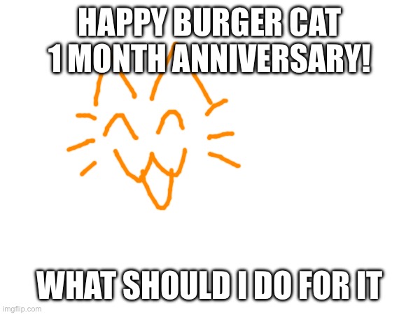 HAPPY BURGER CAT 1 MONTH ANNIVERSARY! WHAT SHOULD I DO FOR IT | made w/ Imgflip meme maker