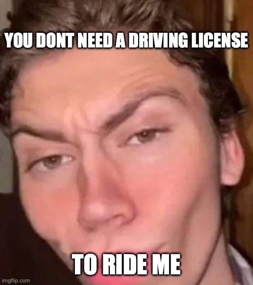 Rizz | YOU DONT NEED A DRIVING LICENSE; TO RIDE ME | image tagged in rizz | made w/ Imgflip meme maker