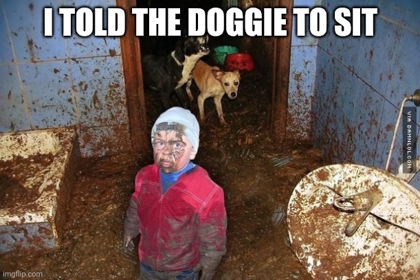 Shitters Clogged | I TOLD THE DOGGIE TO SIT | image tagged in shitters clogged | made w/ Imgflip meme maker