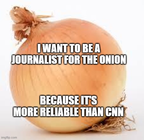 cnn fake news | I WANT TO BE A JOURNALIST FOR THE ONION; BECAUSE IT'S MORE RELIABLE THAN CNN | image tagged in onion,cnn,journalism | made w/ Imgflip meme maker