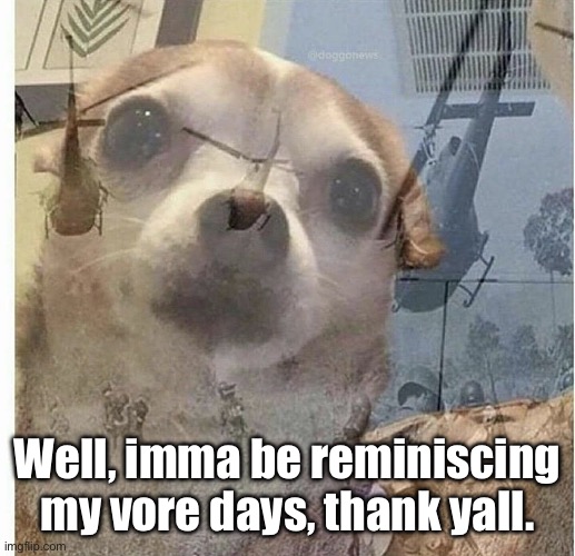 That’s it, I’m out /j | Well, imma be reminiscing my vore days, thank yall. | image tagged in ptsd chihuahua | made w/ Imgflip meme maker