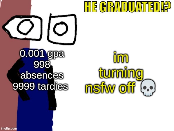 HE GRADUATED!? | im turning nsfw off 💀 | image tagged in he graduated | made w/ Imgflip meme maker
