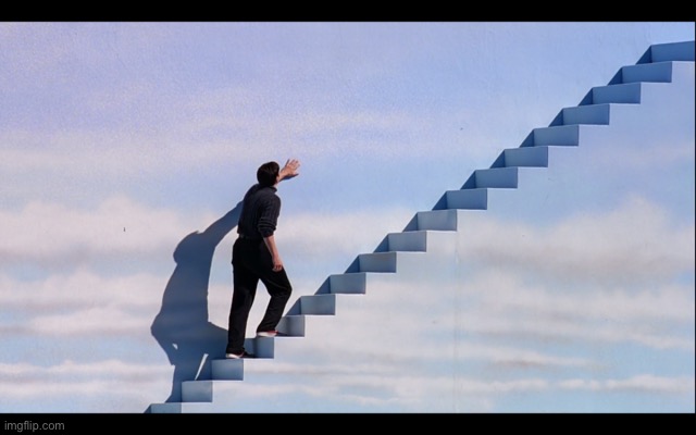 Truman show stairs | image tagged in truman show stairs | made w/ Imgflip meme maker