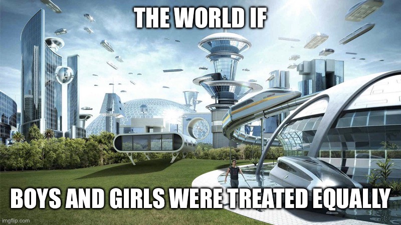 meme | THE WORLD IF; BOYS AND GIRLS WERE TREATED EQUALLY | image tagged in the future world if,society if,funny | made w/ Imgflip meme maker