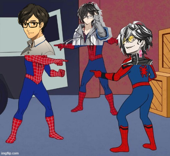Maruki from Persona looks like both  versions of Arata Mizunashi  lol | image tagged in spider man triple | made w/ Imgflip meme maker