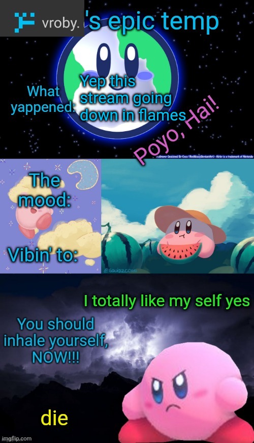 vroby.'s epic temp | Yep this stream going down in flames | image tagged in vroby 's epic temp | made w/ Imgflip meme maker