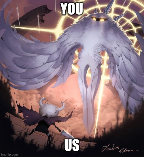 Hollow knight and absolute radiance | YOU US | image tagged in hollow knight and absolute radiance | made w/ Imgflip meme maker