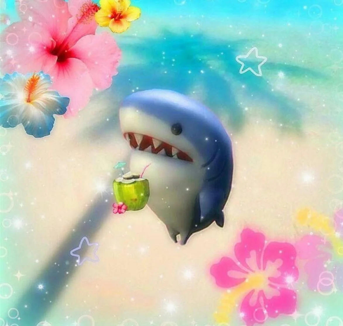 Cute Shark With Coconut Drink Blank Meme Template