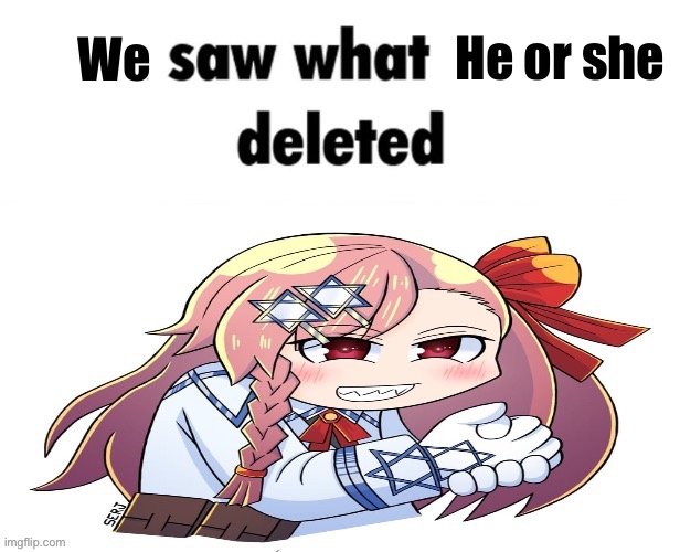 I saw what you deleted | We He or she | image tagged in i saw what you deleted | made w/ Imgflip meme maker