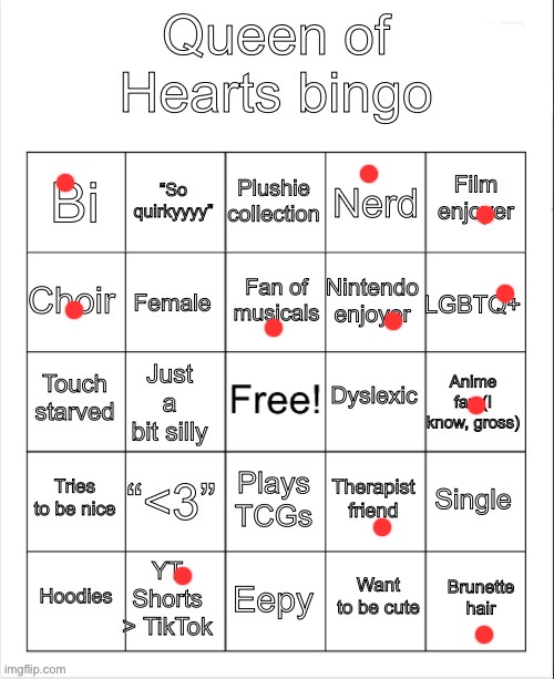 Queen of hearts bingo | image tagged in queen of hearts bingo | made w/ Imgflip meme maker