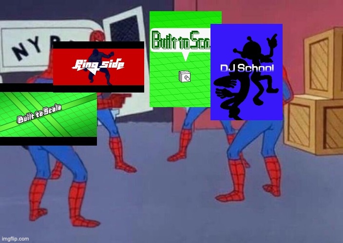 Same funticons different rh game, why? | image tagged in 4 spiderman pointing at each other | made w/ Imgflip meme maker