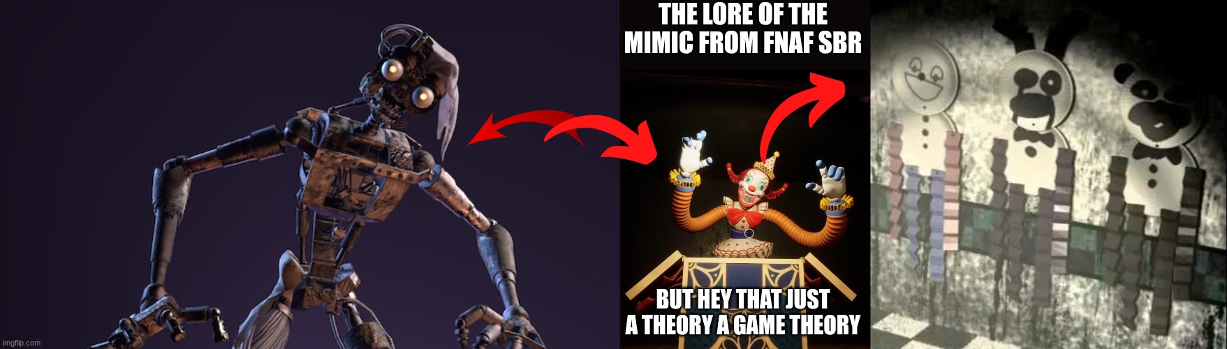 lore of the mimic | THE LORE OF THE MIMIC FROM FNAF SBR; BUT HEY THAT JUST A THEORY A GAME THEORY | image tagged in lore,fnaf | made w/ Imgflip meme maker