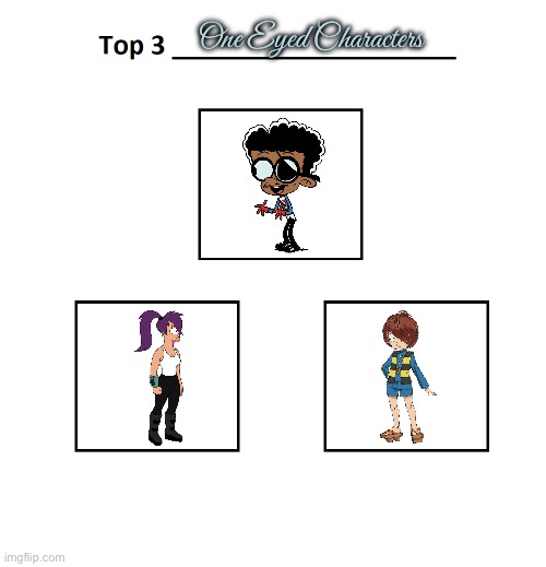 Brandon's Top 3 One Eyed Characters | One Eyed Characters | image tagged in top 3,the loud house,futurama,anime,disney plus,loud house | made w/ Imgflip meme maker