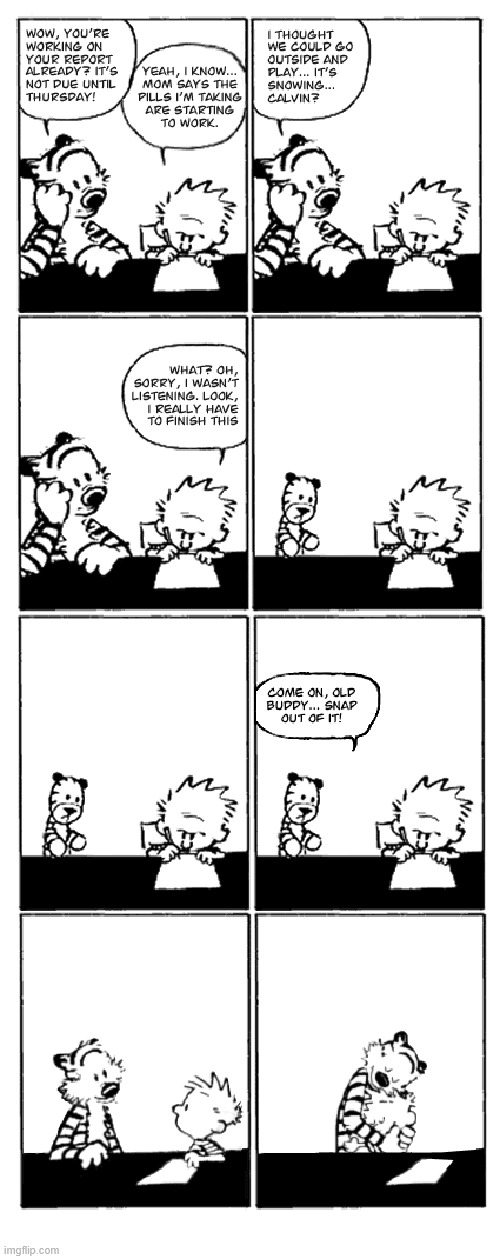 Come back! (Originally in two parts. Combined to spare you the suspense.) | image tagged in possibly,fan fiction,calvin and hobbes,cliffhanger,alternate reality,comics | made w/ Imgflip meme maker