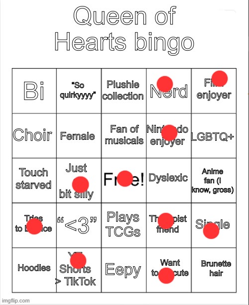 Queen of hearts bingo | image tagged in queen of hearts bingo | made w/ Imgflip meme maker