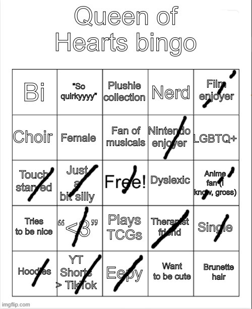 Queen of hearts bingo | image tagged in queen of hearts bingo | made w/ Imgflip meme maker