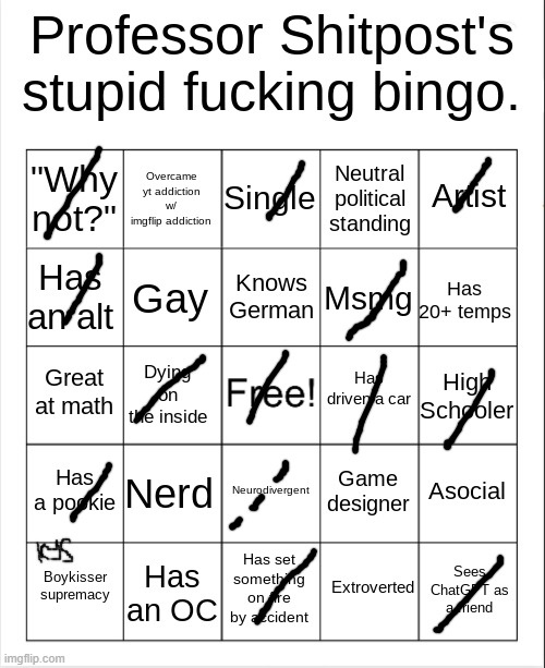 Professor Shitpost's stupid bingo | image tagged in professor shitpost's stupid bingo | made w/ Imgflip meme maker