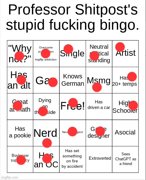 Professor Shitpost's stupid bingo | image tagged in professor shitpost's stupid bingo | made w/ Imgflip meme maker