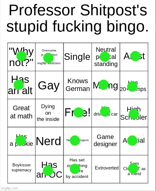 . | image tagged in professor shitpost's stupid bingo | made w/ Imgflip meme maker