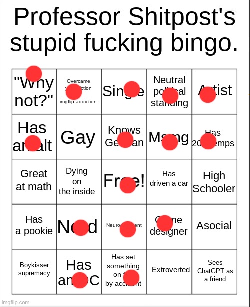 Professor Shitpost's stupid bingo | image tagged in professor shitpost's stupid bingo | made w/ Imgflip meme maker