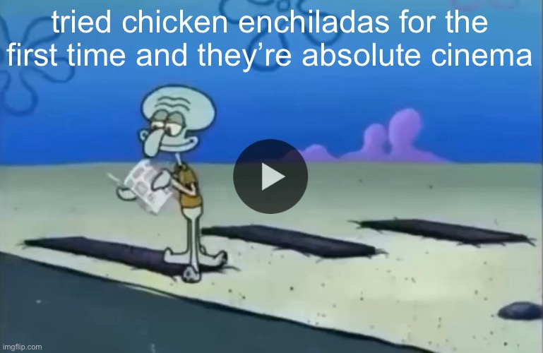 mood | tried chicken enchiladas for the first time and they’re absolute cinema | image tagged in mood | made w/ Imgflip meme maker