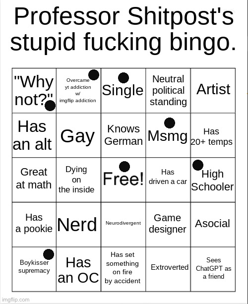 Professor Shitpost's stupid bingo | image tagged in professor shitpost's stupid bingo | made w/ Imgflip meme maker