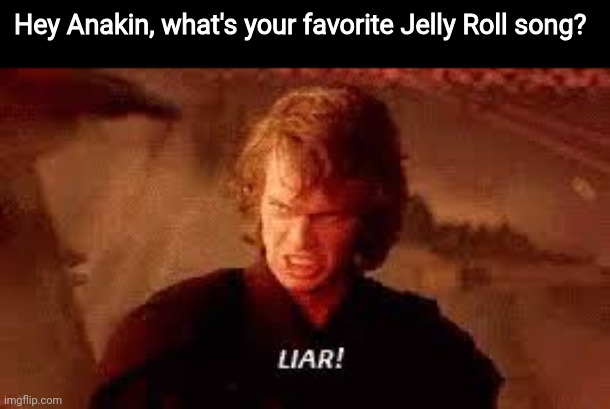 It is a pretty good song tbh | Hey Anakin, what's your favorite Jelly Roll song? | image tagged in anakin liar,jelly roll,liar,star wars,memes,lol | made w/ Imgflip meme maker