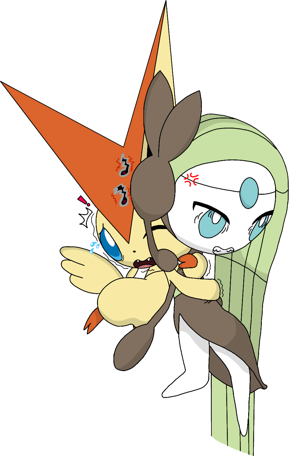 Victini holding an angry Meloetta Blank Meme Template
