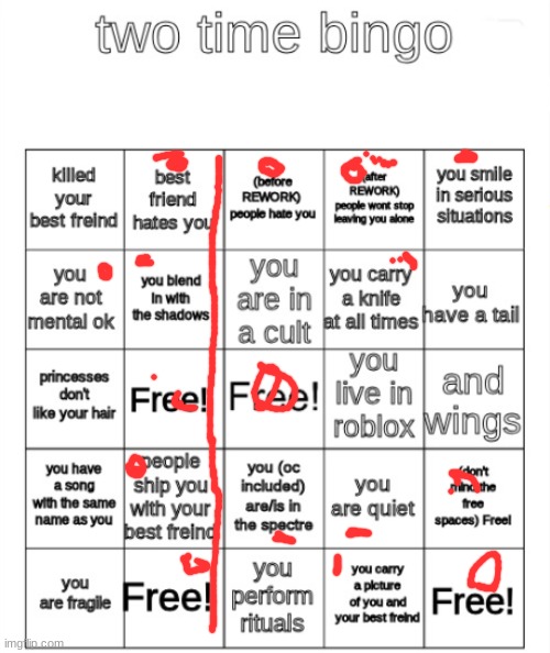 two time bingo! | image tagged in two time bingo | made w/ Imgflip meme maker