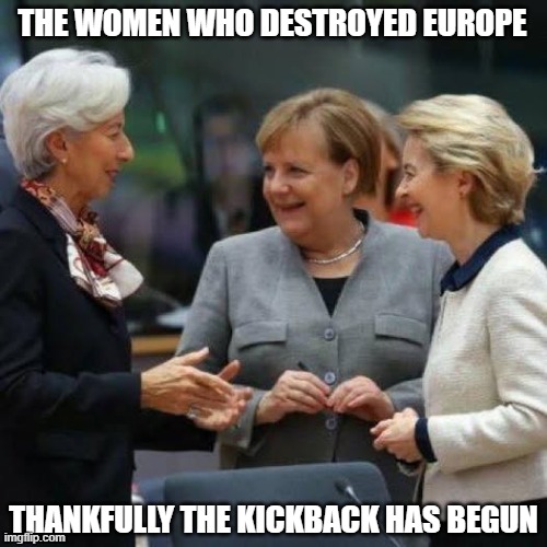 The Bad Girls Of The EU | THE WOMEN WHO DESTROYED EUROPE; THANKFULLY THE KICKBACK HAS BEGUN | image tagged in eu | made w/ Imgflip meme maker