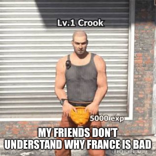 Lv 1 crook | MY FRIENDS DON’T UNDERSTAND WHY FRANCE IS BAD | image tagged in lv 1 crook | made w/ Imgflip meme maker