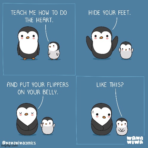image tagged in penguins,heart,yoga,baby,small,cute | made w/ Imgflip meme maker