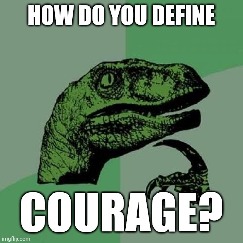 How do you define courage? | HOW DO YOU DEFINE; COURAGE? | image tagged in memes,philosoraptor,courage,definition,bravery,strength | made w/ Imgflip meme maker